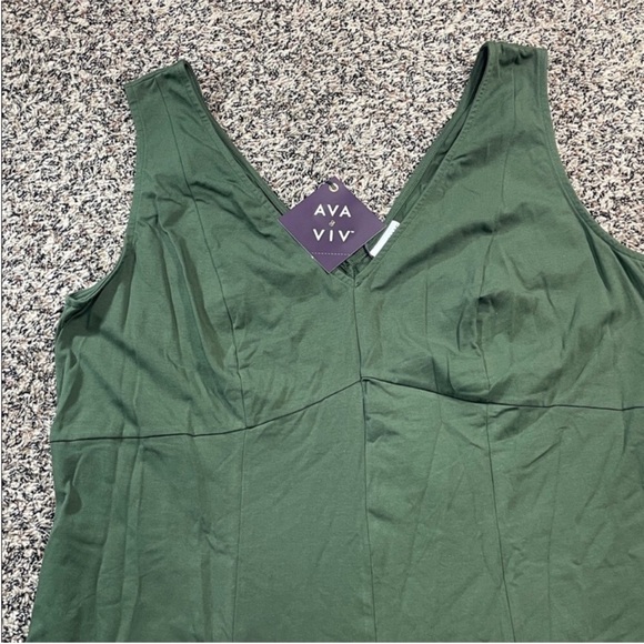 🆕AVA & VIV A Line Sleeveless Olive Front Slit MIDI Stretch Dress Var Sizes | NWT - Picture 3 of 5